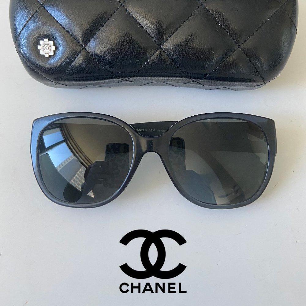 Authentic Chanel Sunglasses Tweed Temples, Black, Polarized, 5237, Quilted Case